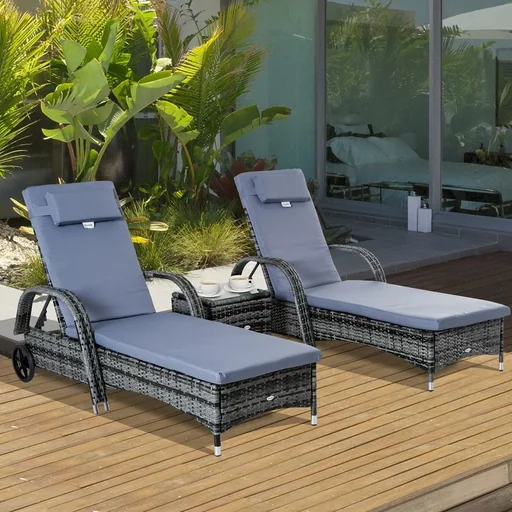 "Rattan garden lounger as a 3-piece set grey image"