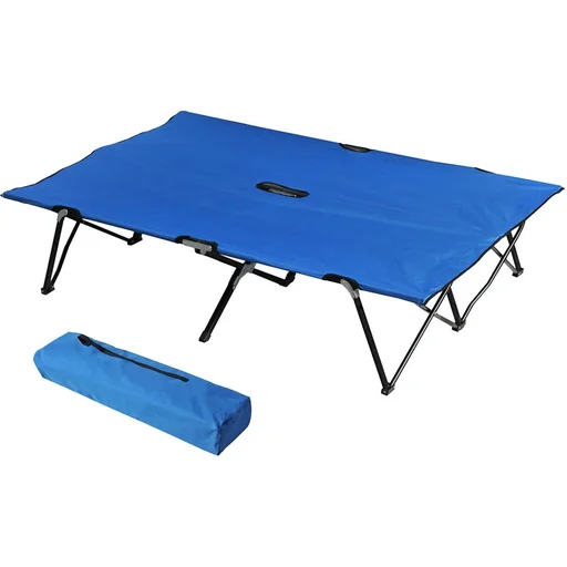 "Camping bed foldable for 2 people camp bed folding bed with carrying bag up to 136 kg load capacity steel Oxford blue + black 19 image"