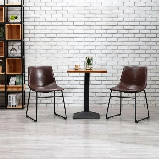 "Dining room chairs, 2 pieces, shiny brown faux leather image"