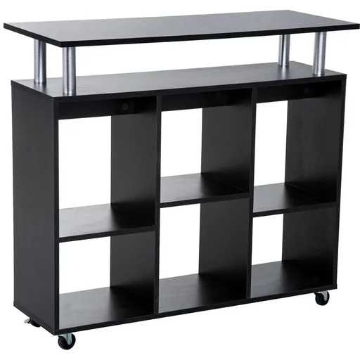"Kitchen trolley serving trolley with 6 compartments black image"