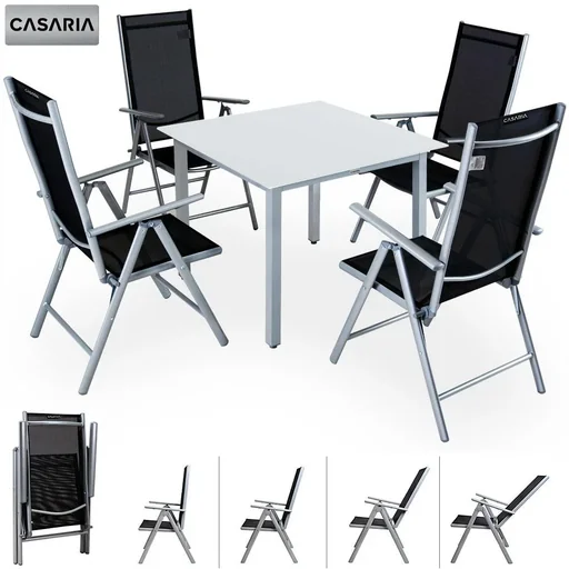 "Garden set Bern 4+1 in aluminum silver with frosted glass image"