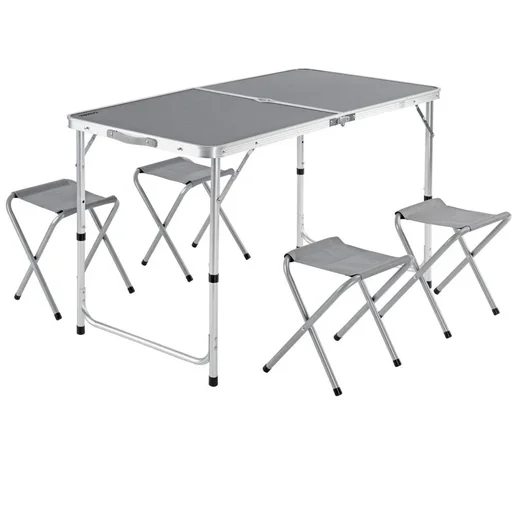 "Camping bench 5 pieces gray aluminum foldable image"