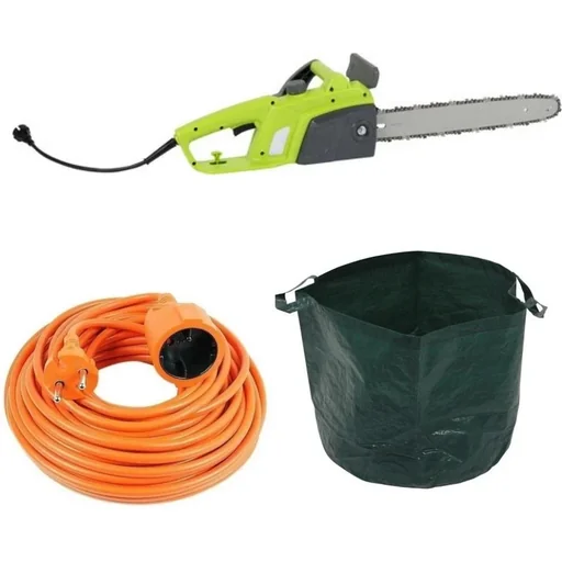 "Garden chainsaw - 1800 Watt - Blade length 350mm + INCL garden waste bag - 65 L and Vekto extension cable 10 meters image"