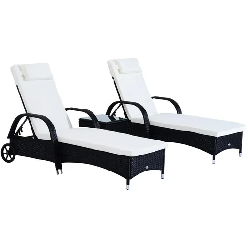 "Sun lounger table set of 3 garden furniture polyrattan black image"