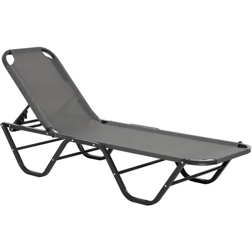 "Sun lounger, beach lounger, 5-level aluminum garden lounger, relaxation lounger, Texteline gray + black, 163 x 58.5 x 91 cm image"