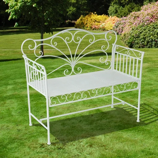 "Garden bench 2-seater metal milk white image"