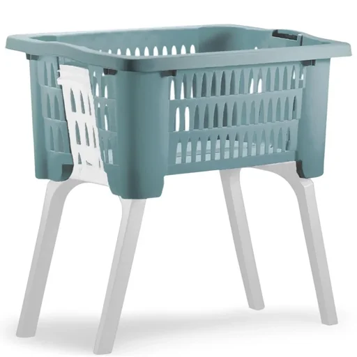 "Laundry basket with folding legs blue image"
