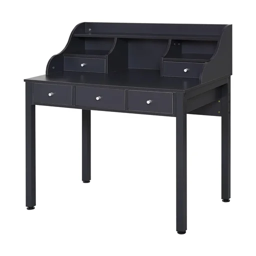 "Desk with shelf drawer, work table, computer table, office table, MDF, dark grey, 100 x 60 x 105 cm image"
