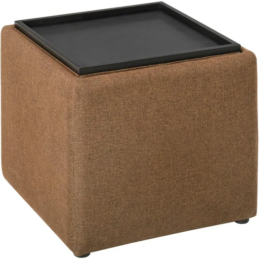 "Stool with storage space, footstool, upholstered stool, storage box, removable lid, linen, brown, 42 x 42 x 41 cm image"