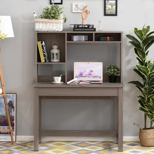 "Desk with 4 small bookcase made of chipboard space-saving and suitable for bedroom office natural 105 x 50 x 13 image"