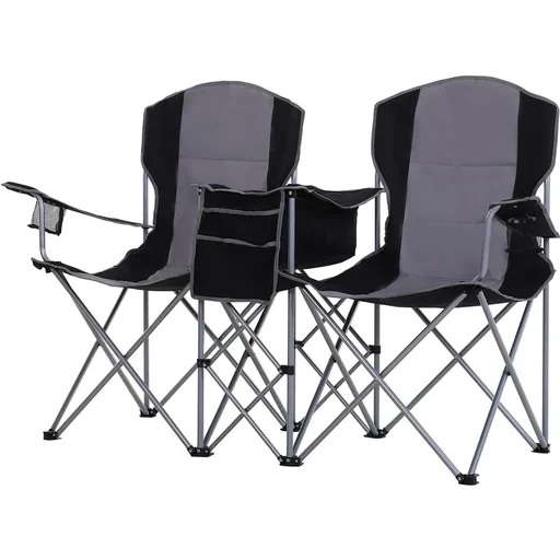 "2 camping chairs with cup holder and ice pack image"