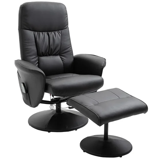 "Massage chair with footstool, relaxation chair, massage chair, TV chair, 145° tilt, artificial leather, black, 76 x 81 x 105 cm image"
