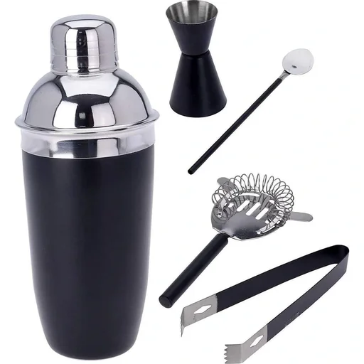 "Excellent Houseware Cocktail Shaker Set - Stainless Steel - 5 Pieces - Matte Black image"