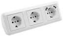3-way socket block with 2x USB A sockets