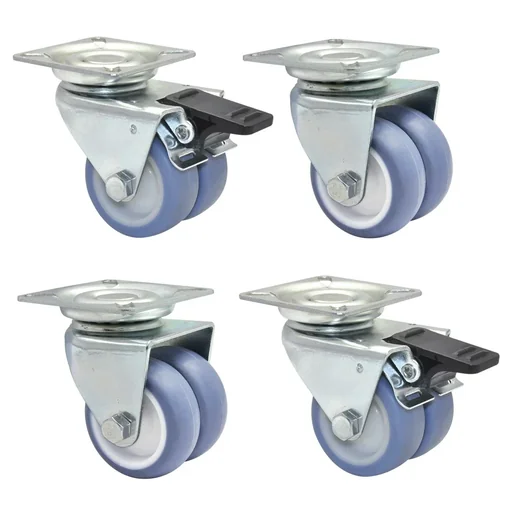 "Beach chair castors, 4-piece set / double castors ULTRASOFT - Ø 50 mm, 2 brakes, load capacity 300 kg / set, 02155200 image"