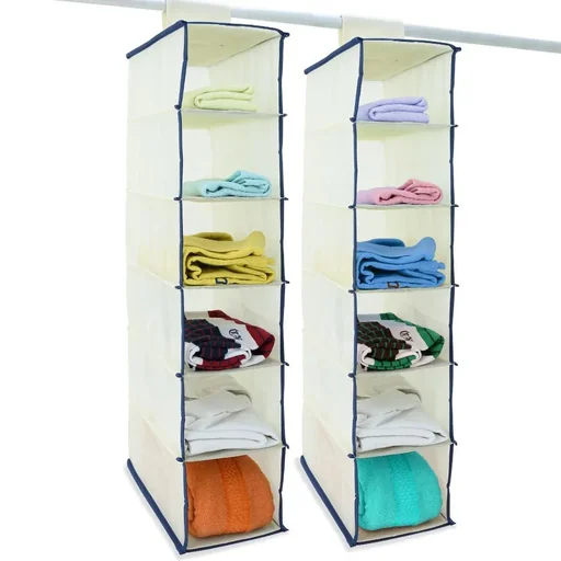 "2x coat hangers with 6 compartments in beige/blue image"