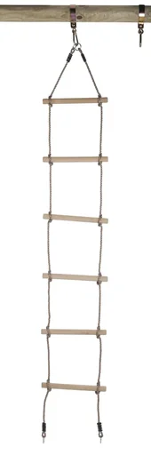 "Rope ladder with 6 wooden rungs and 4 rings for a swing - height of 2.65 m image"