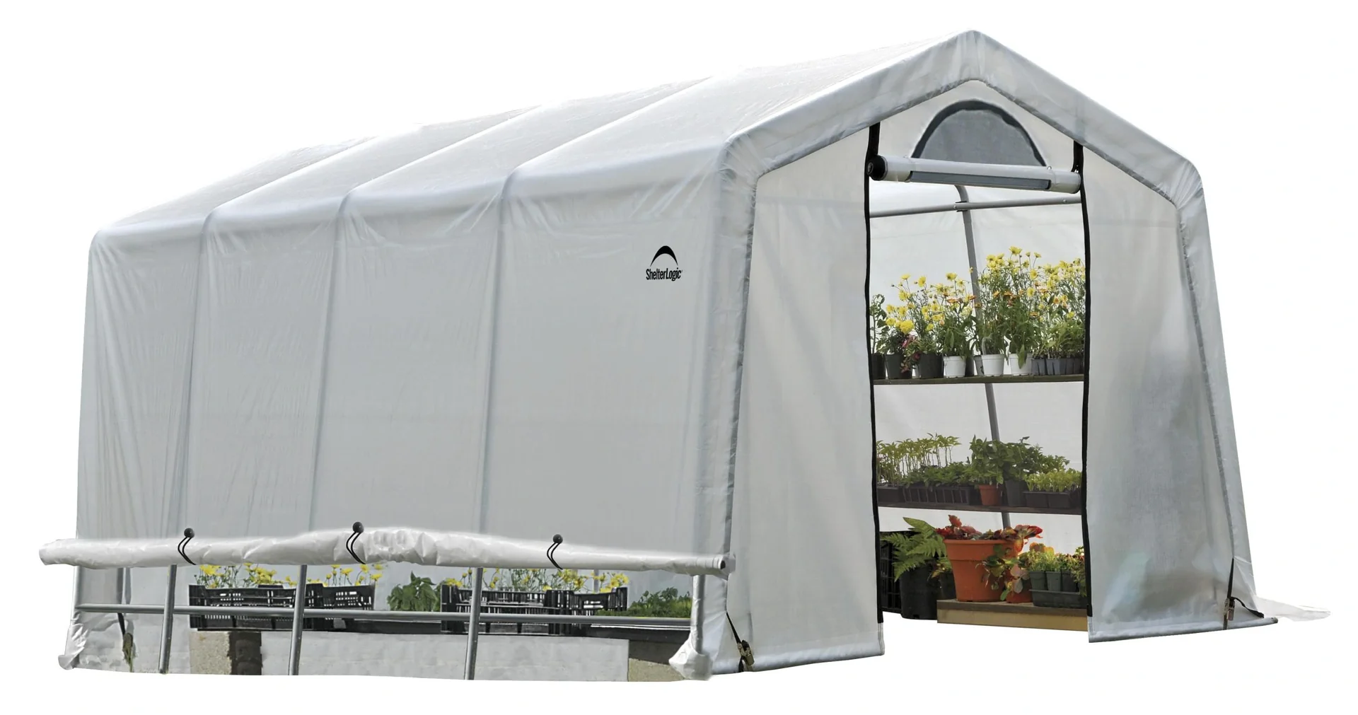 "Kas 18,3 m² wit, 300×610 cm – beloopbare foliekas met oproldeur, weerbestendig image"