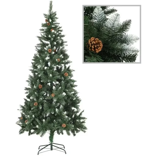 "Christmas tree with pine cones and white glitter 210 cm image"
