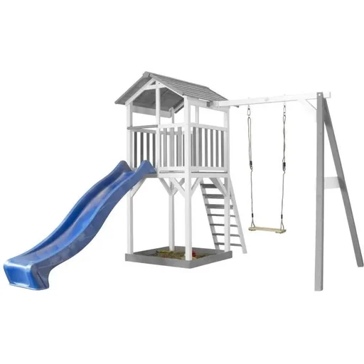 "Beach Tower with play tower single swing - blue slide image"