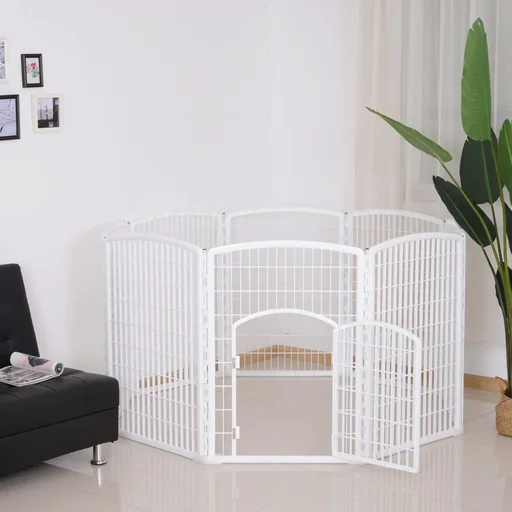 "Puppy fence free-range enclosure playpen for pets with door 6 parts hexagonal PP plastic rust-proof white image"