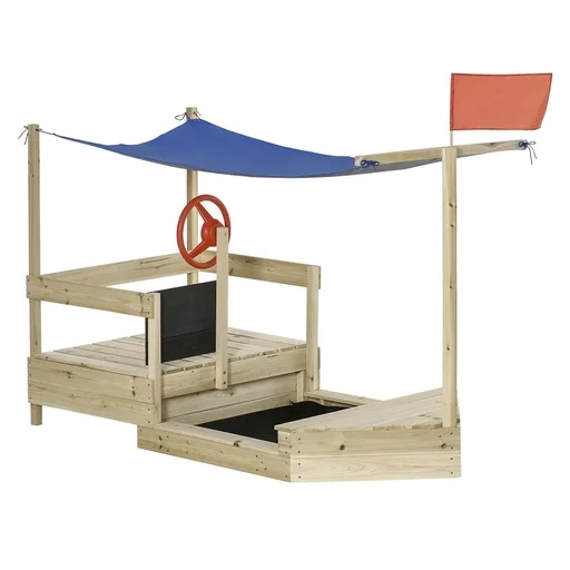 "Sandpit with cover ship design wooden mud box playhouse for children 3-8 years natural 180 x 91.5 x 144 cm image"
