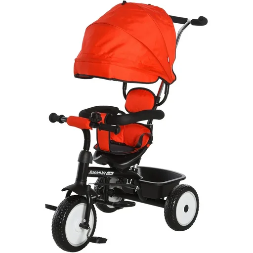 "6 in 1 children's tricycle tricycle children's bicycle wheel stroller push bar sun canopy safety belt 6-60 months red+black image"