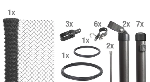"Chain link fence as a complete fence set, for setting in concrete, anthracite metallic, height 80 cm, length 15 m image"