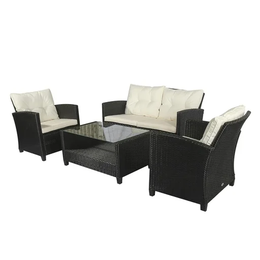 "Polyrattan seating set 4 pcs. seating group garden set sofa set garden furniture set lounge metal luxury black image"