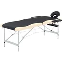 Folding massage table 2 zones aluminum black and beige