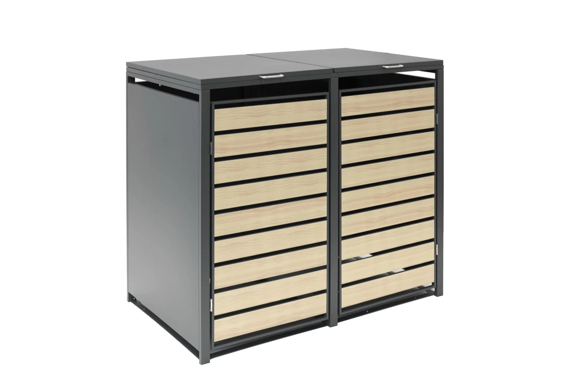 "Afvalbakombouw Lacina voor 2x 240 L, 132×80×116 cm, houtlook – gepoedercoat staal image"