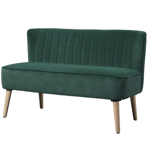 "2-seater fabric sofa upholstered sofa seating furniture lounge sofa wood velvety polyester foam dark green 117 x 56.5 x 77 cm image"