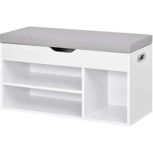 "Bench with shoe rack and storage space under upholstered seat White image"