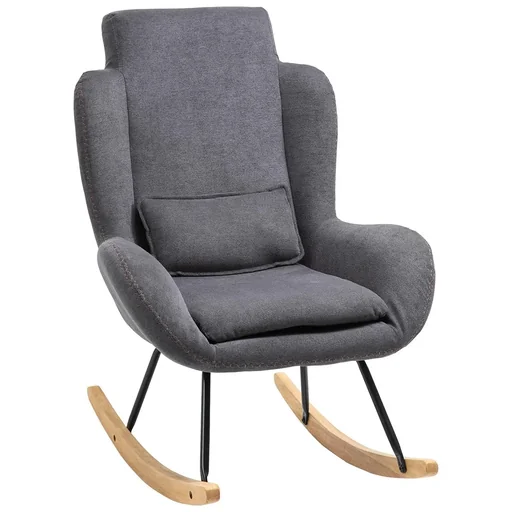 "Rocking chair deck chair reading chair 90-135° swing linen rubberwood dark grey 75 x 95 x 110 cm image"