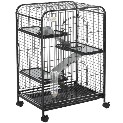 "Small animal cage, rollable rodent cage, 3-tier animal cage with hammocks, 2 doors, metal, 64 x 43.5 x 93 cm image"