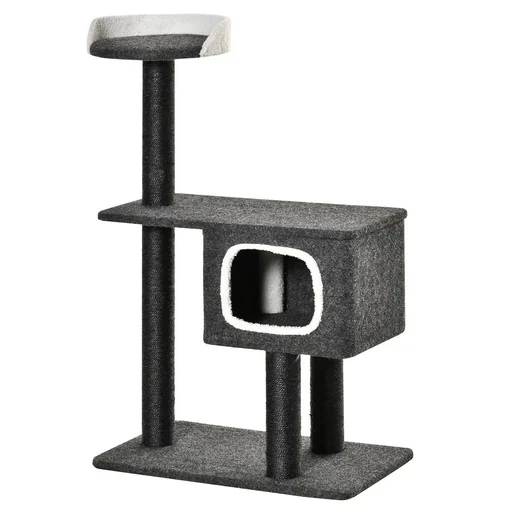 "Scratching post made of felt cat tree for cats climbing tree with cat cave sisal posts large platform play balls 112 cm height image"