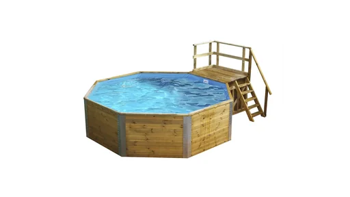 "Solid wood pool 593 B size 2, diameter 500 cm, height 116 cm, value set including sand filter and technical room image"
