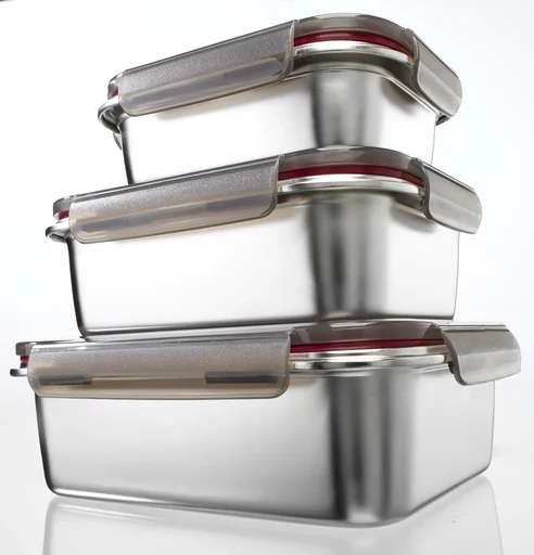 "XL stainless steel food storage containers with click lids, 6 pieces image"