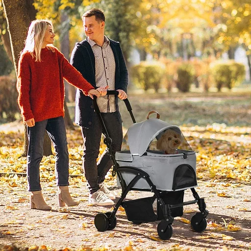 "2-in-1 dog buggy transport bag cat buggy with universal wheel removable cover Oxford grey + black 76.5 x 48 x 99 cm image"