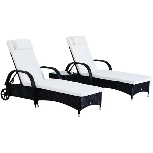 "Rattan sun loungers with table grey image"