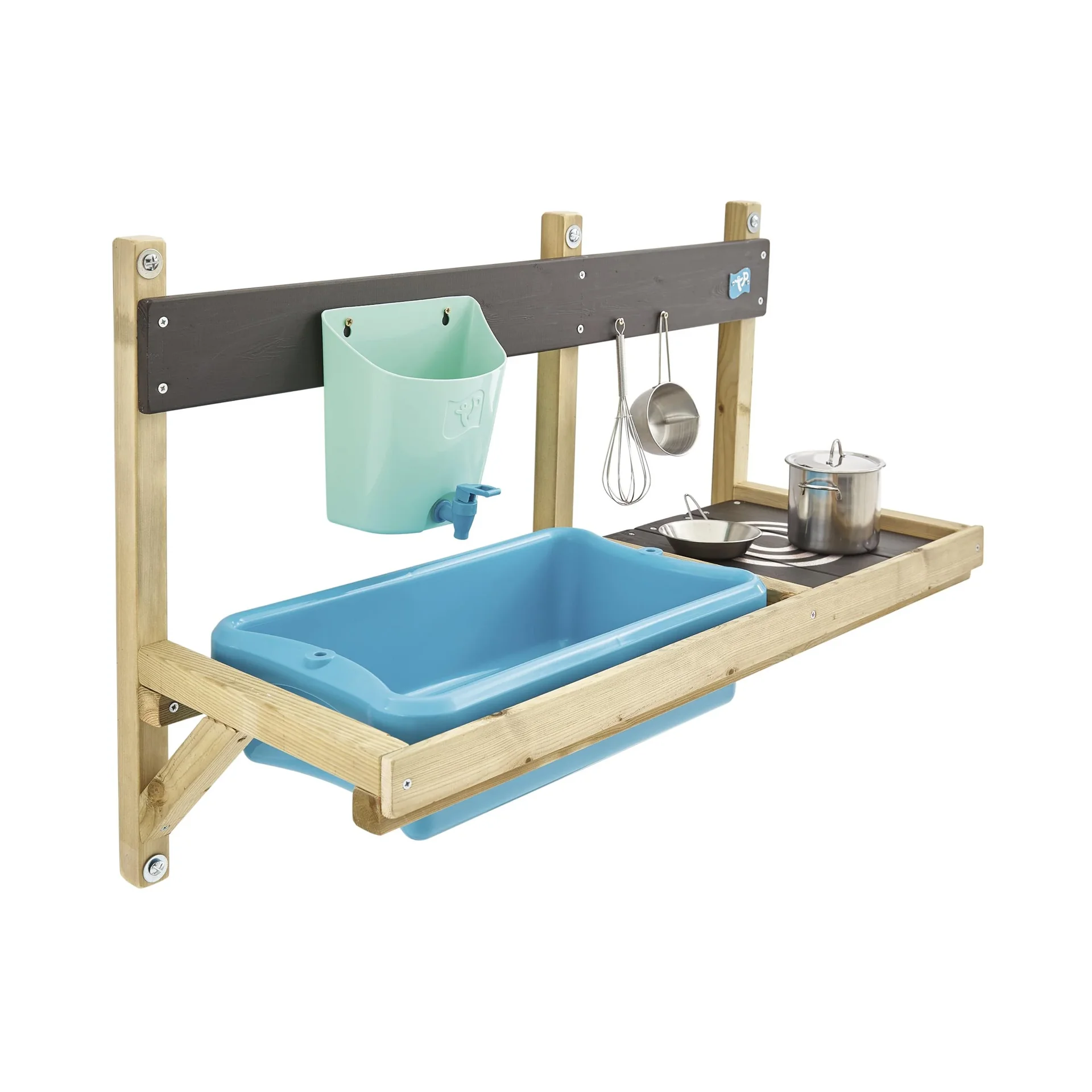 "Modderkeuken Mops Deluxe wandmodule 81×36×56 cm Natuur – kraan en roestvrijstalen potten image"