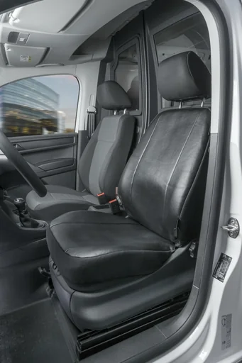 "Fitted seat covers VW Caddy for single front seat made of artificial leather from model year 02/2004 to today image"