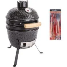 "Kamado Mini Grill - Bbq Collection Barbecue Set 3-piece stainless steel with oak handle image"