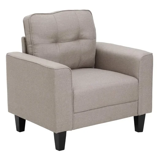 "Armchair sofa bed single sofa with backrest linen fabric foam rubber wood black+beige 90 x 72 x 91 image"