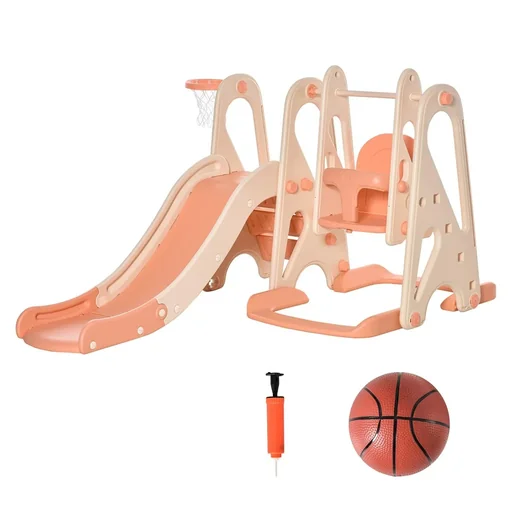"3 in 1 play tower with children's slide, basketball hoop, swing, ladder, toy, garden slide, baby slide for 18 months-5 years image"