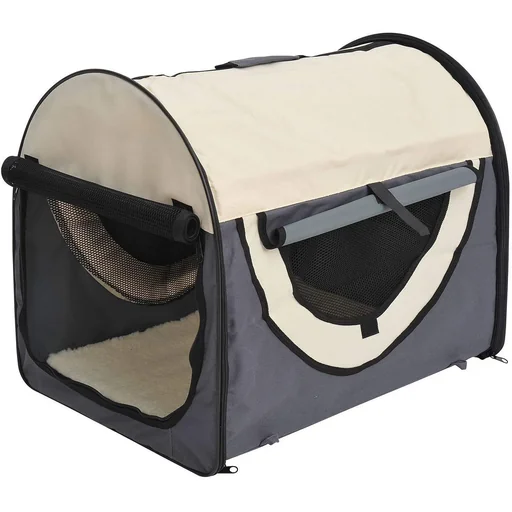 "Foldable dog transport box size S - 46x36x41 cm dark grey-cream image"
