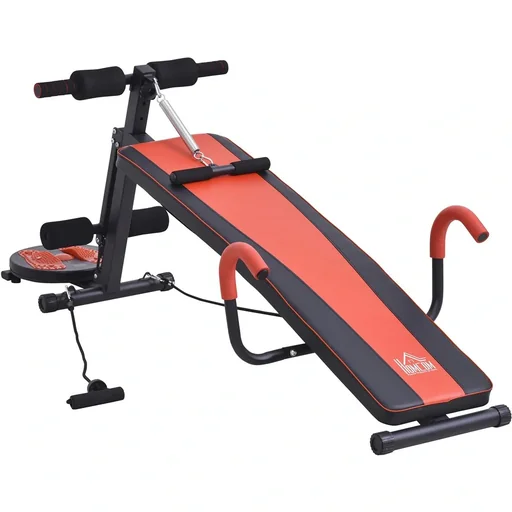 "Sit-up bench abdominal trainer training bench fitness bench adjustable padded with resistance 120 kg load capacity red+black image"