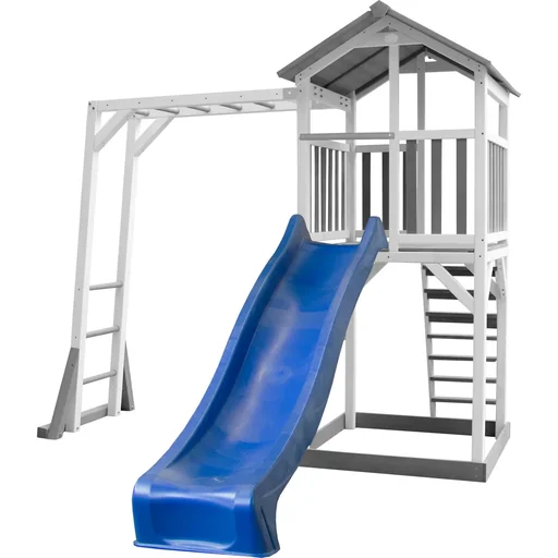 "Beach Tower play tower with climbing frame - blue slide image"