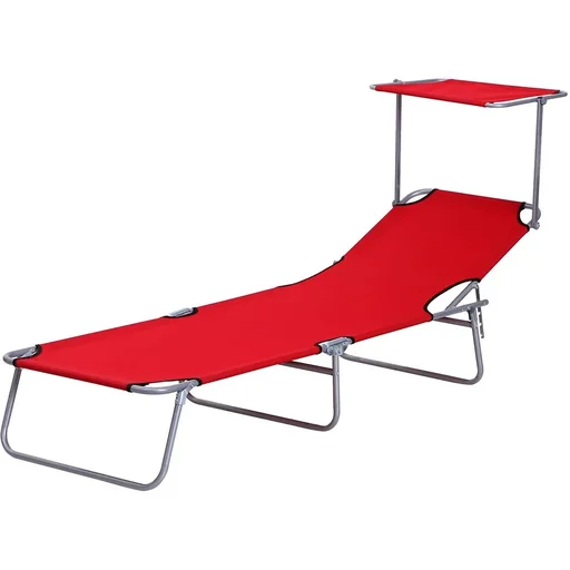 "Sun lounger, garden lounger, wellness lounger, beach lounger, foldable with sun protection, red image"