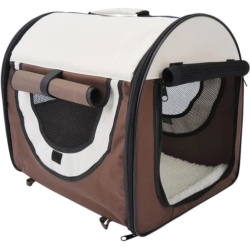 "Dog transport box, foldable, size S - 46x36x41 cm, coffee brown-cream image"